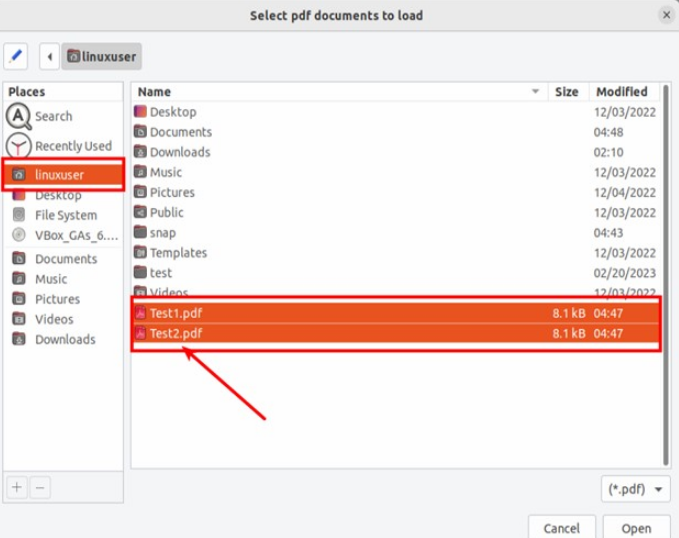 Selecting .pdf documents to load in PDF Split and Merge Basic Edition