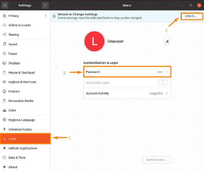 Users menu in the password manager