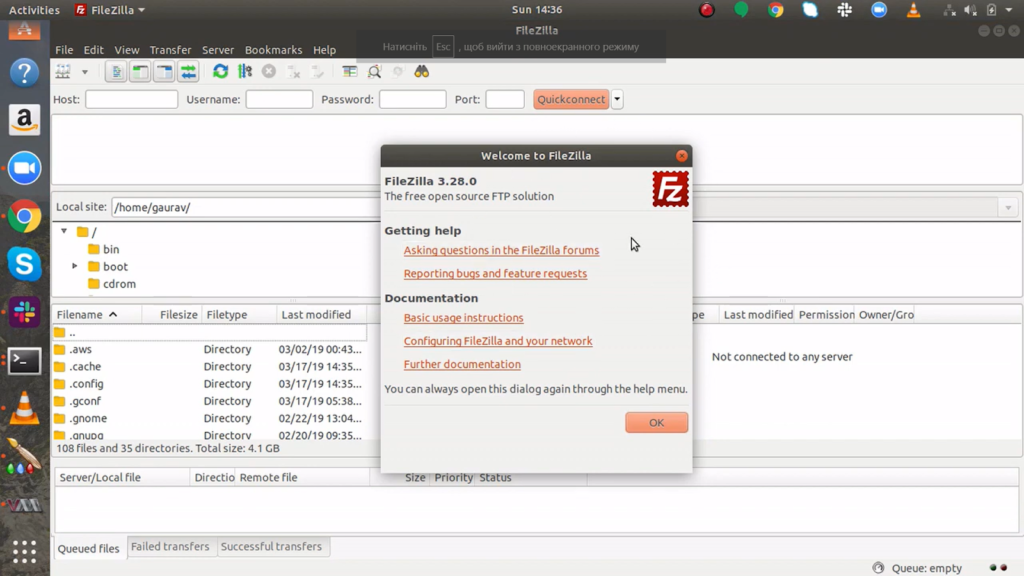 Welcome to filezilla window and the settings behind it