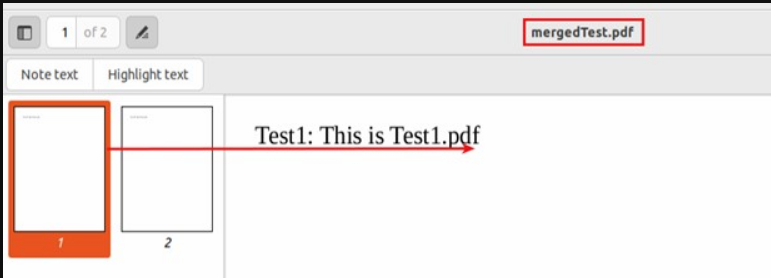 mergedTest.pdf with the selected Test1.pdf file